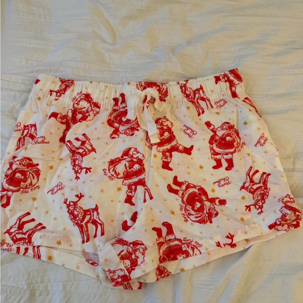 Old Navy White Lounge Shorts with Red Holiday Print